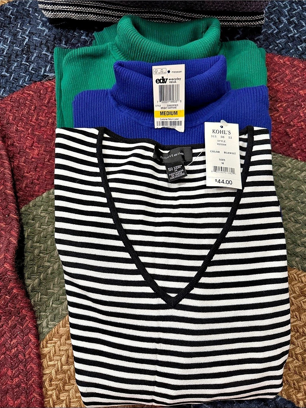 Pointelle Striped Sweater Set in Black & White Size Medium NWT